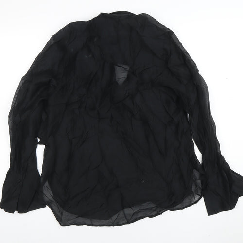 H&M Women's Black Chiffon Bow Blouse Size S Long Sleeve Wrap Style