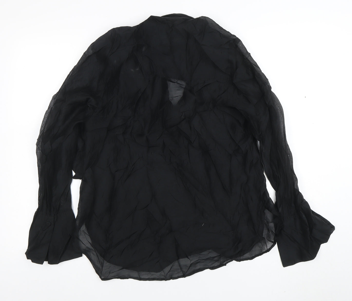 H&M Women's Black Chiffon Bow Blouse Size S Long Sleeve Wrap Style