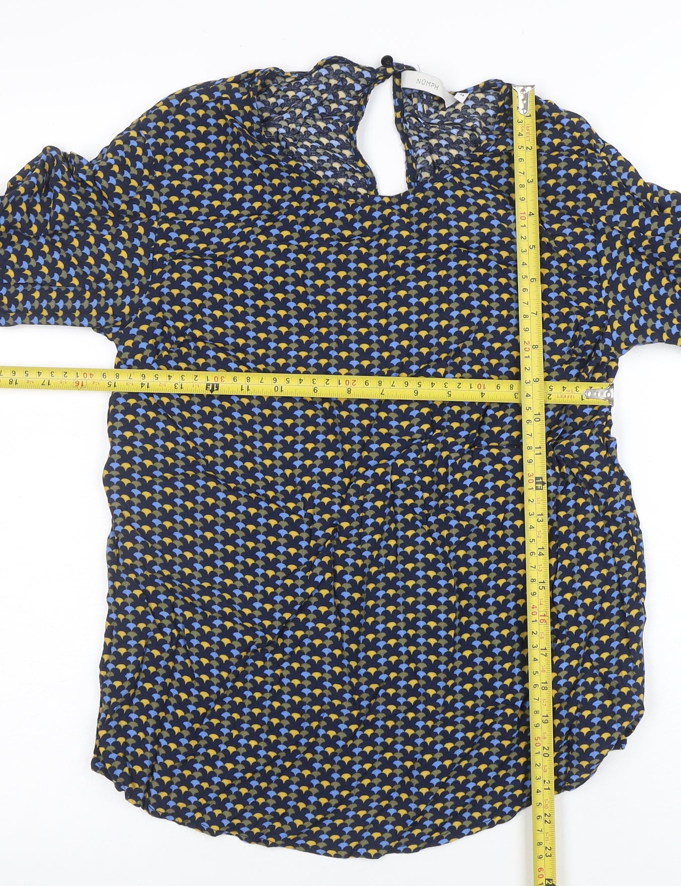 NUMPH Womens Multicoloured Geometric Long Sleeve Tunic Blouse Size 6