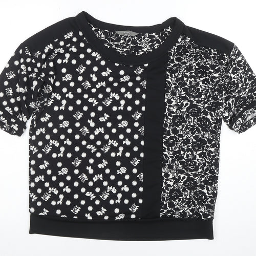 Next Women's Black Floral Polka Dot Short Sleeve T-Shirt Size 8