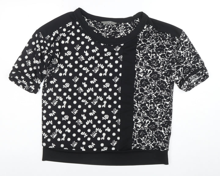 Next Women's Black Floral Polka Dot Short Sleeve T-Shirt Size 8