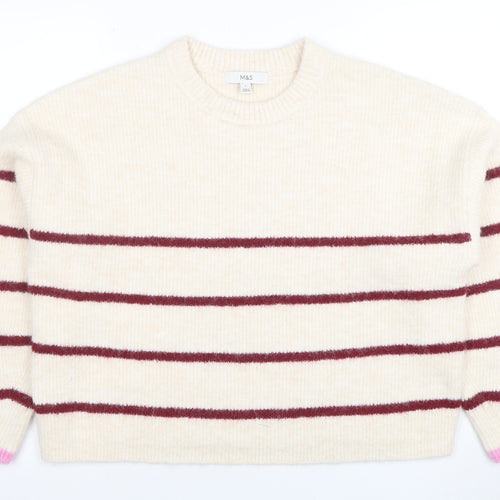 Marks and Spencer Women’s Ivory Striped Wool Blend Pullover Jumper L