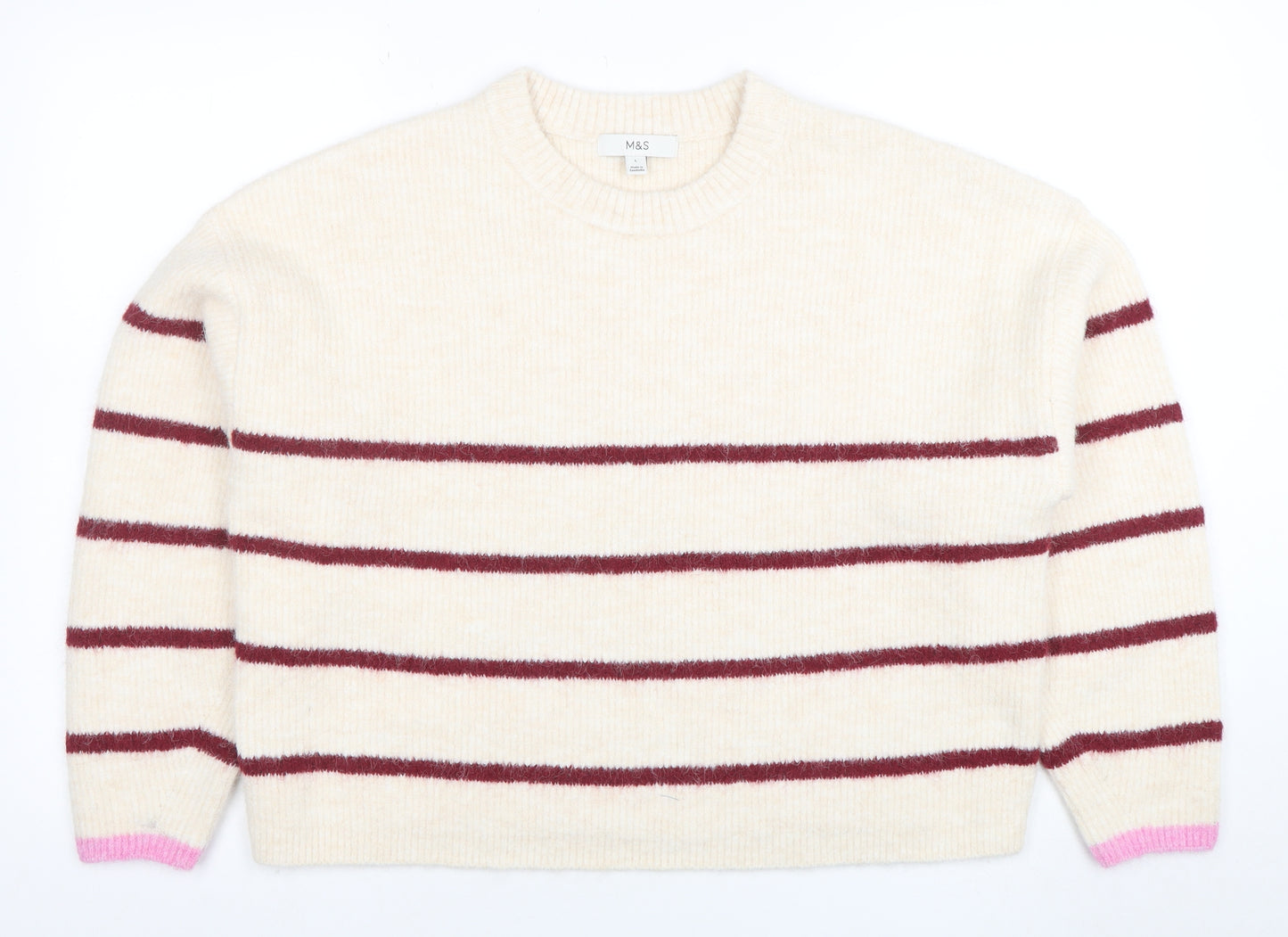 Marks and Spencer Women’s Ivory Striped Wool Blend Pullover Jumper L