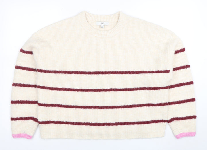 Marks and Spencer Women’s Ivory Striped Wool Blend Pullover Jumper L