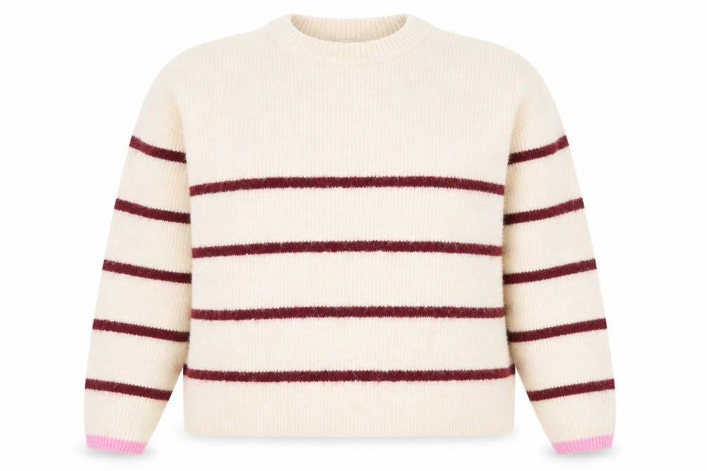 Front view of Marks & Spencer Women’s Ivory Striped Wool Blend jumper L