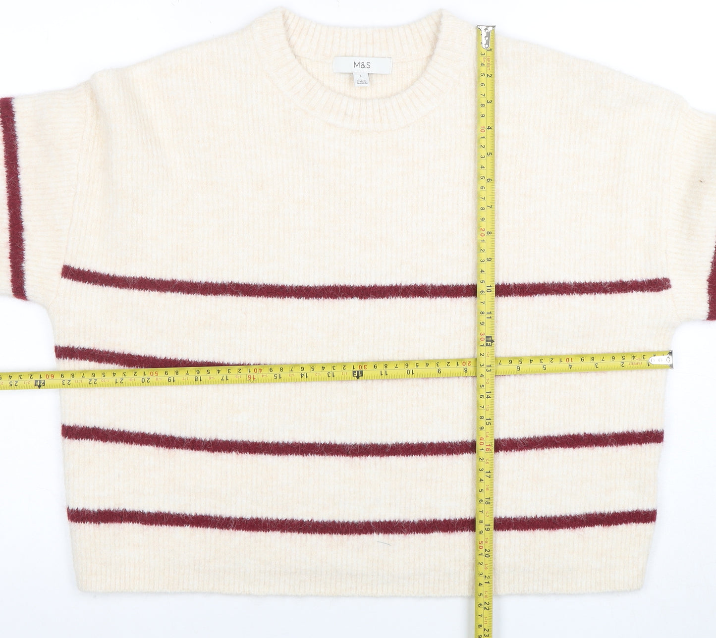 Marks and Spencer Women’s Ivory Striped Wool Blend Pullover Jumper L
