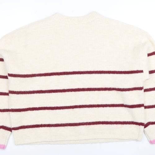 Marks and Spencer Women’s Ivory Striped Wool Blend Pullover Jumper L