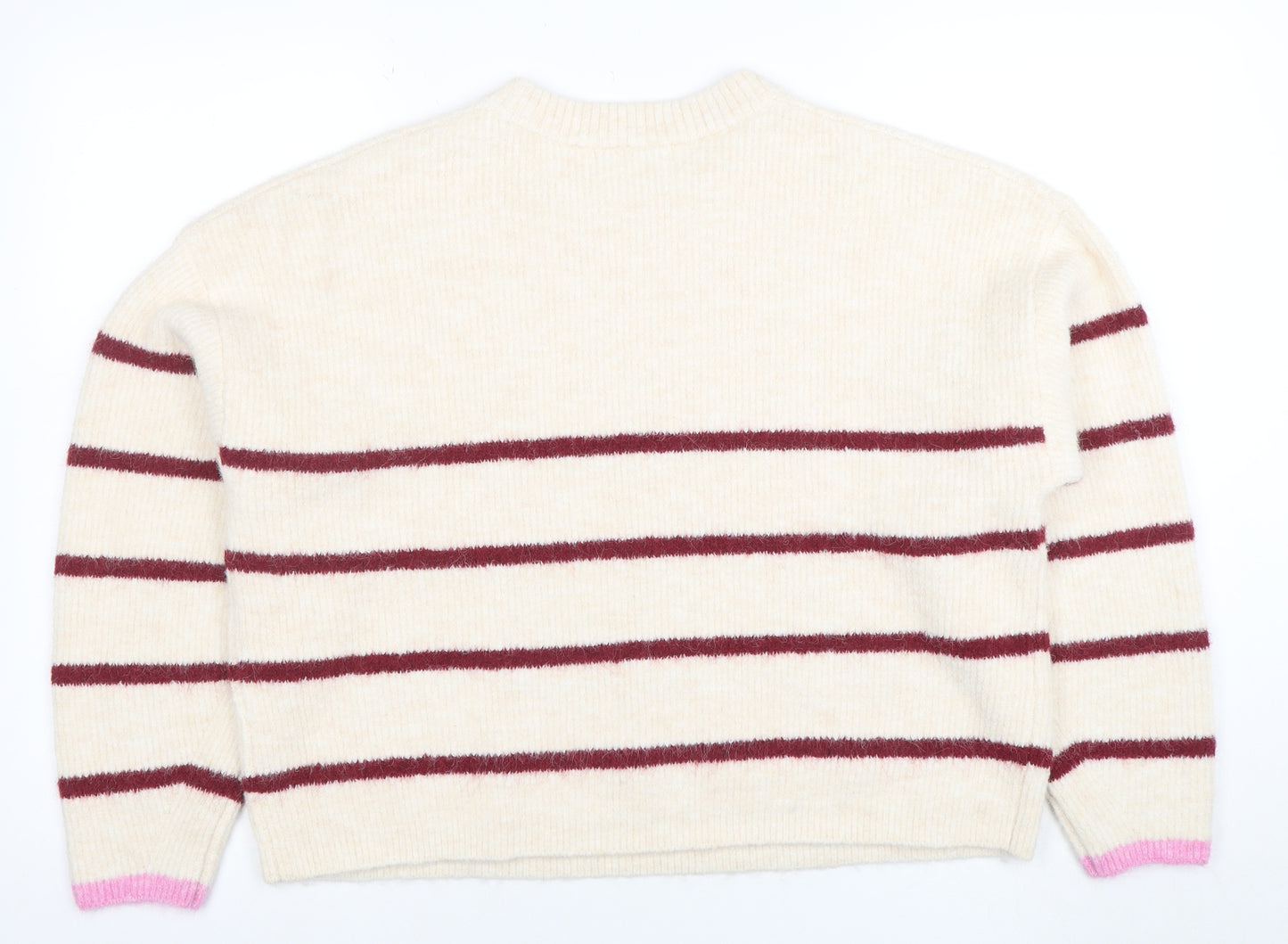 Marks and Spencer Women’s Ivory Striped Wool Blend Pullover Jumper L