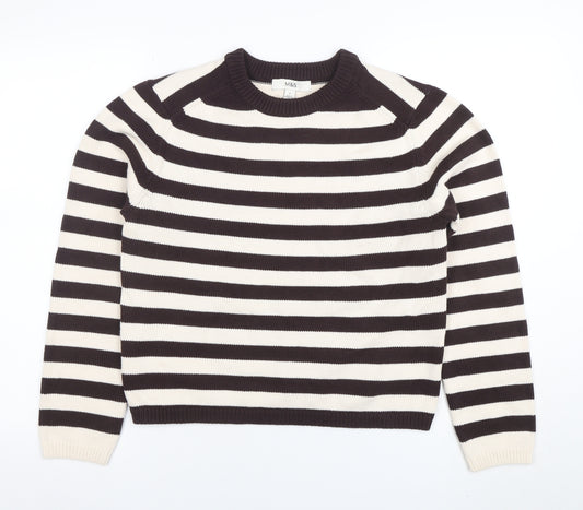 Marks and Spencer Womens Black White Striped Cotton Knit Jumper S