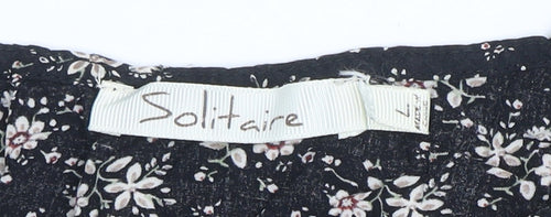 Solitaire Womens Black Floral Embroidered Sleeveless Boho Blouse Size L