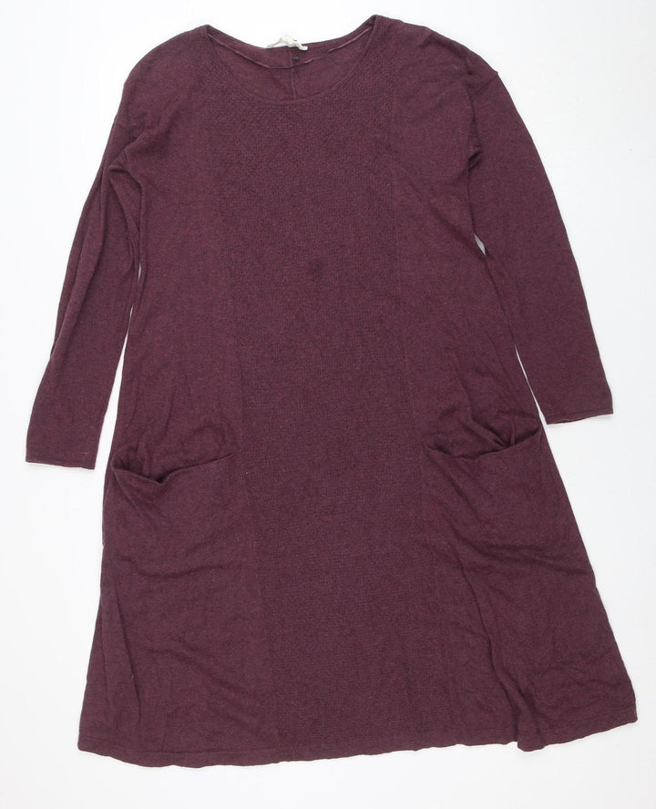 Seasalt Women Purple Size 8 A-Line Knit Cotton Wool Dress