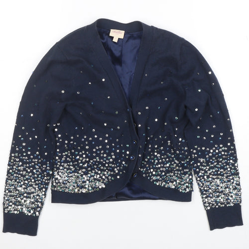 Whistles Women’s Blue Sequin V-Neck Long Sleeve Cardigan Size 10