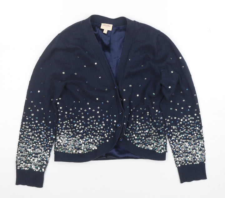 Whistles Women’s Blue Sequin V-Neck Long Sleeve Cardigan Size 10