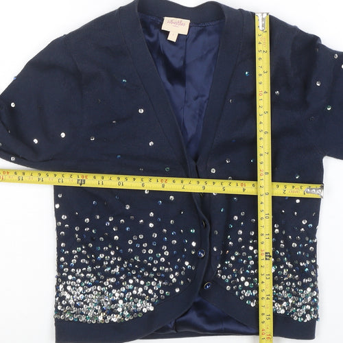Whistles Women’s Blue Sequin V-Neck Long Sleeve Cardigan Size 10