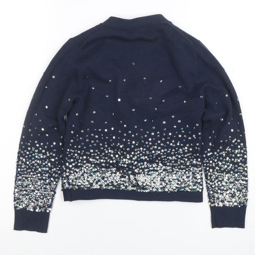 Whistles Women’s Blue Sequin V-Neck Long Sleeve Cardigan Size 10