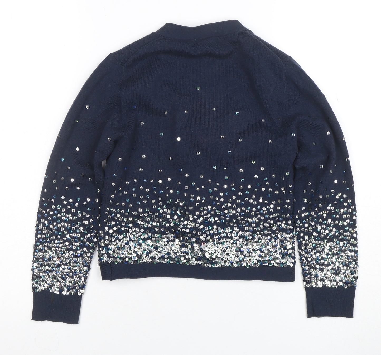 Whistles Women’s Blue Sequin V-Neck Long Sleeve Cardigan Size 10