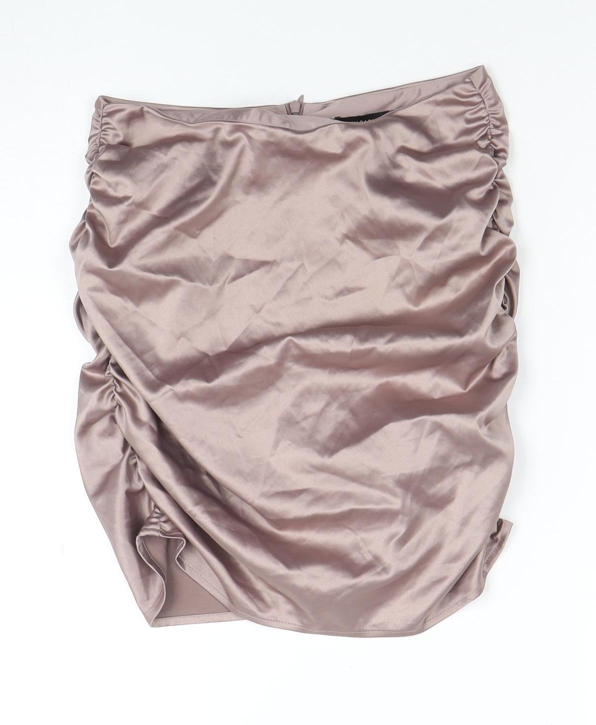 Pretty Darling Women’s Beige Satin Ruched Pencil Skirt Size 10