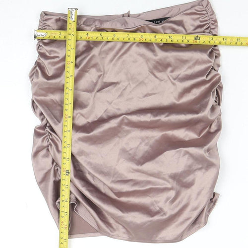 Pretty Darling Women’s Beige Satin Ruched Pencil Skirt Size 10