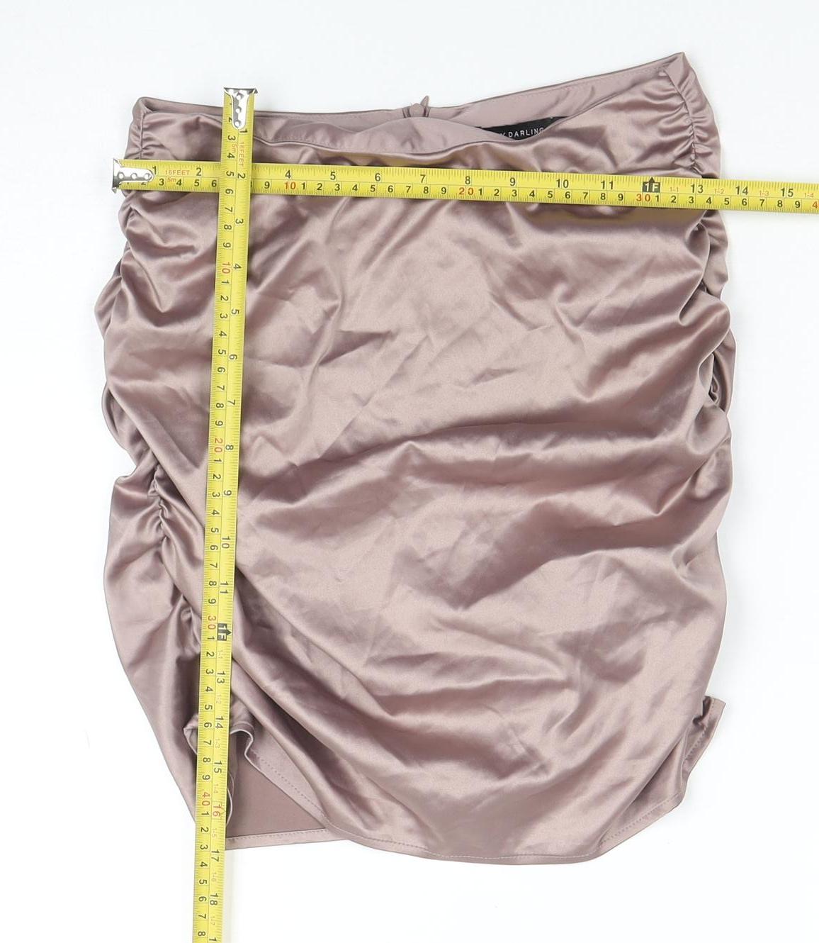 Pretty Darling Women’s Beige Satin Ruched Pencil Skirt Size 10