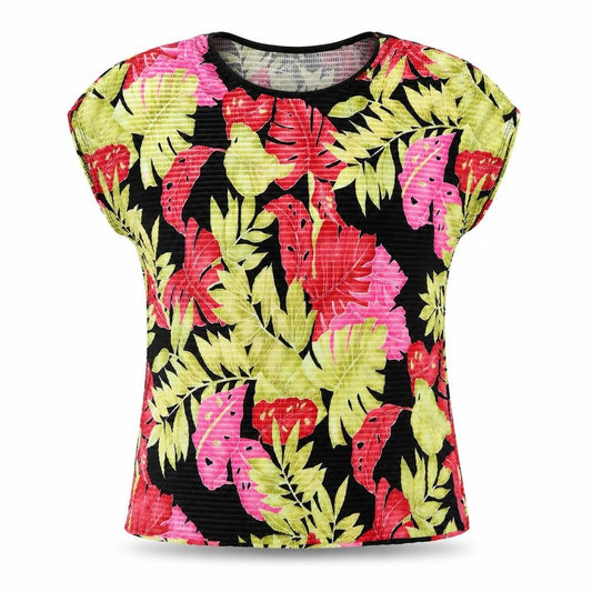 Front view of Brochure Women's Multicoloured Floral Tropical Polyester T-Shirt, size L