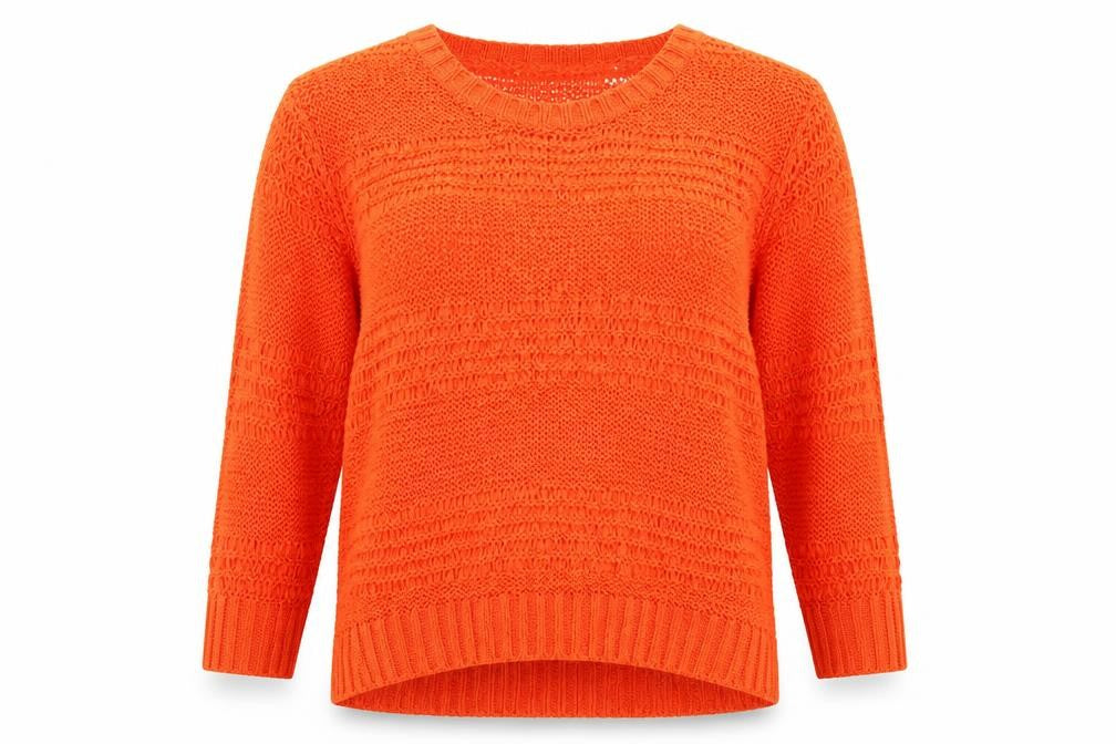 Front view of H&M Women’s Orange Open-Knit 3/4 Sleeve jumper XS