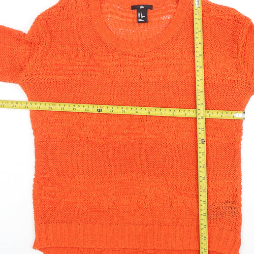 H&M Women’s Orange Open-Knit 3/4 Sleeve Pullover Jumper XS