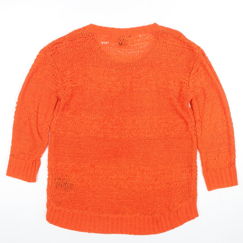 H&M Women’s Orange Open-Knit 3/4 Sleeve Pullover Jumper XS
