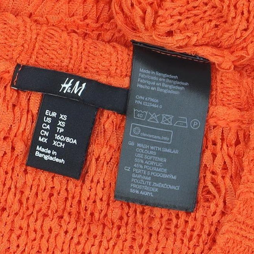H&M Women’s Orange Open-Knit 3/4 Sleeve Pullover Jumper XS