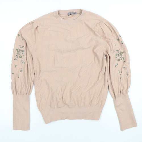 Rosie for Autograph Womens Beige Embroidered Puff Sleeve Jumper Size 18