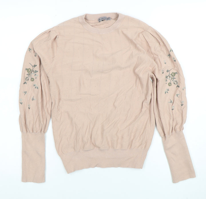 Rosie for Autograph Womens Beige Embroidered Puff Sleeve Jumper Size 18