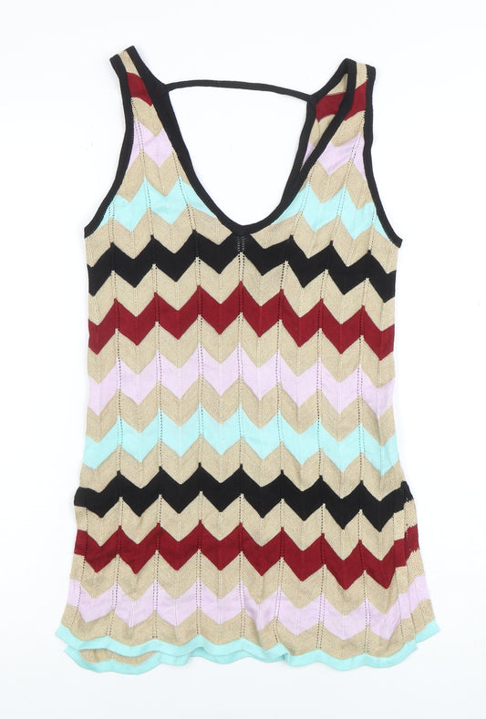 River Island Womens Multicoloured Chevron Knit V-Neck Tank Top Size 8
