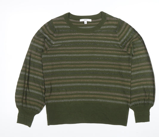 Next Womens Green Striped Metallic Pullover Jumper Size 14