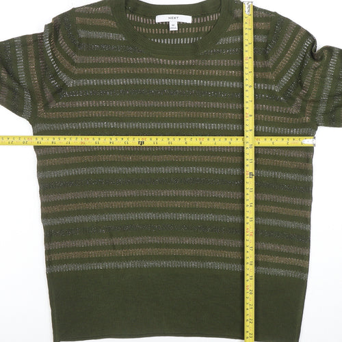 Next Womens Green Striped Metallic Pullover Jumper Size 14