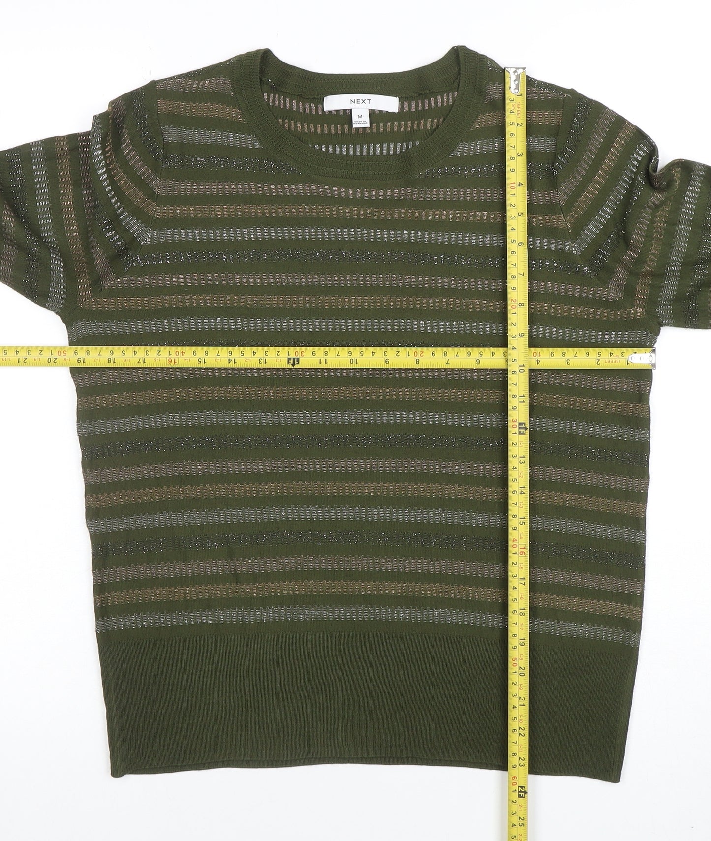 Next Womens Green Striped Metallic Pullover Jumper Size 14
