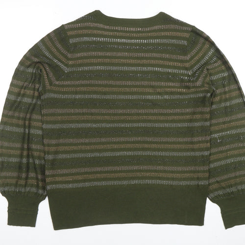 Next Womens Green Striped Metallic Pullover Jumper Size 14
