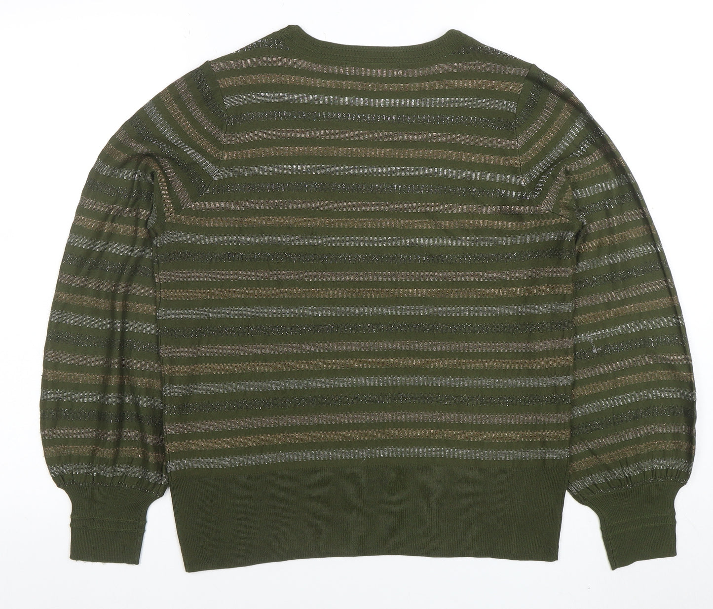 Next Womens Green Striped Metallic Pullover Jumper Size 14