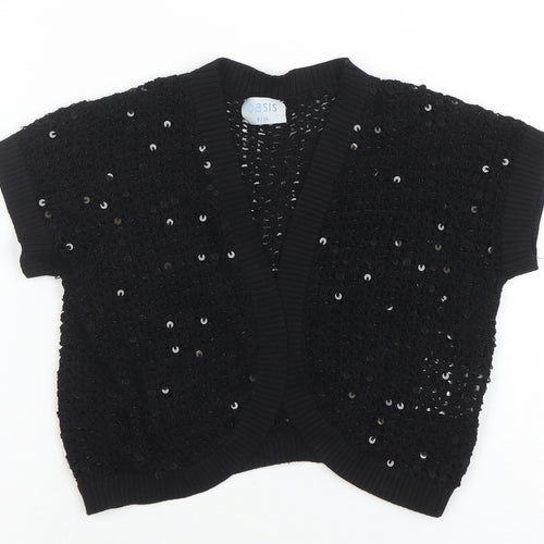 Oasis Women’s Black Sequin Open-Knit Cardigan Size 8