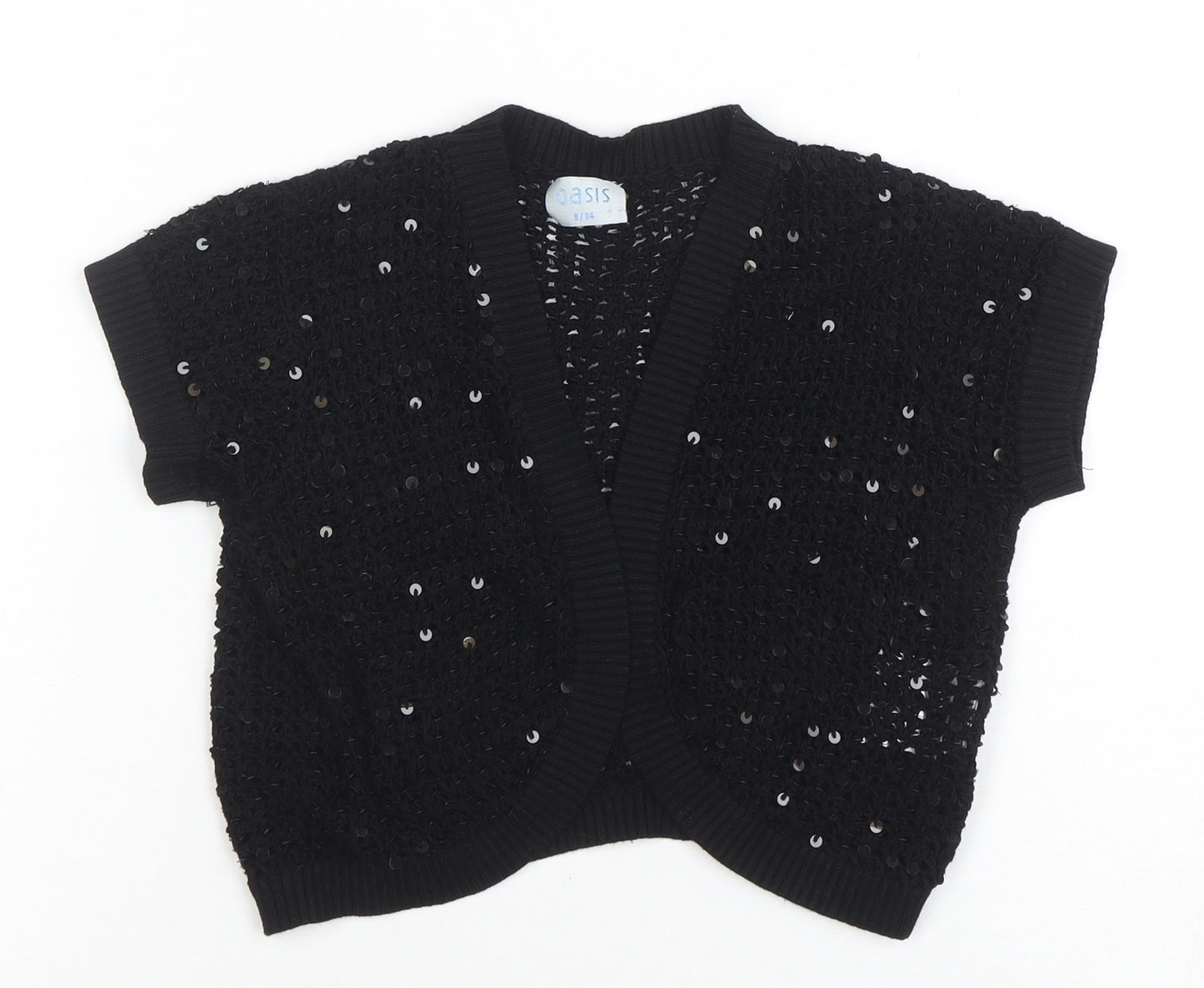 Oasis Women’s Black Sequin Open-Knit Cardigan Size 8