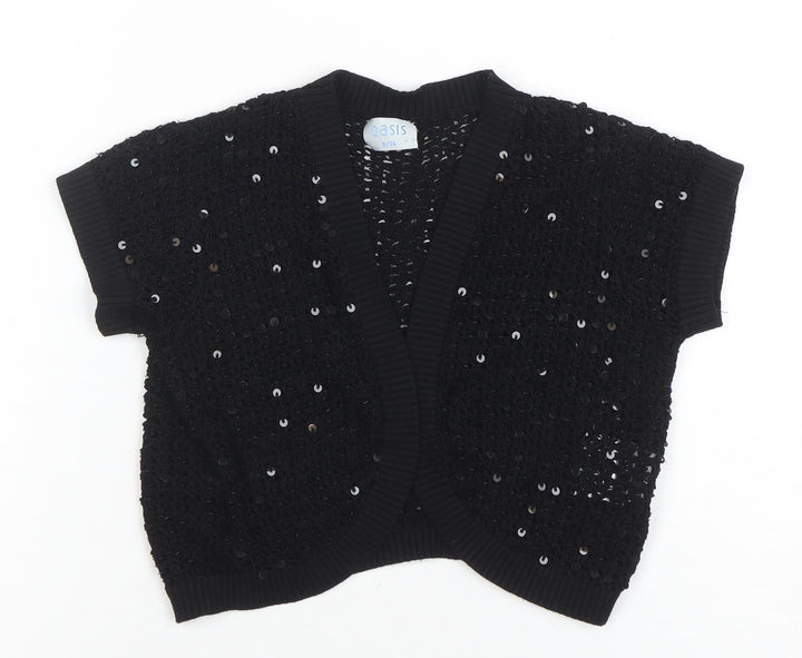 Oasis Women’s Black Sequin Open-Knit Cardigan Size 8