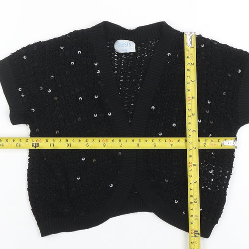 Oasis Women’s Black Sequin Open-Knit Cardigan Size 8