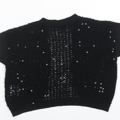 Oasis Women’s Black Sequin Open-Knit Cardigan Size 8
