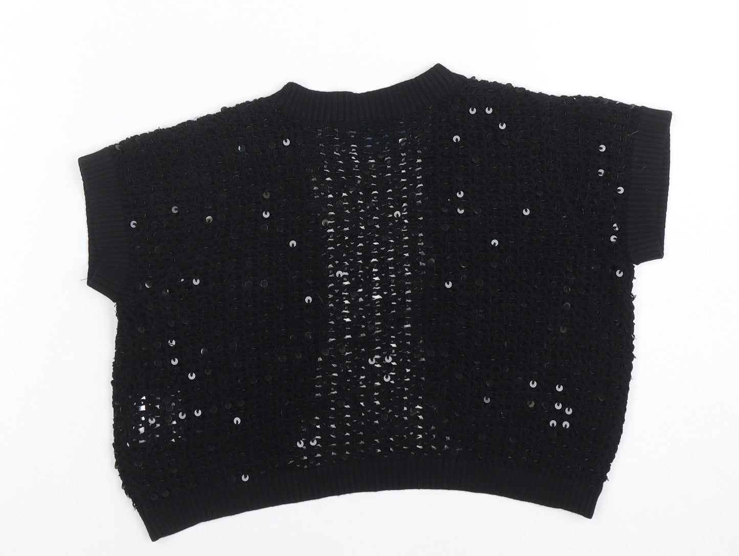 Oasis Women’s Black Sequin Open-Knit Cardigan Size 8