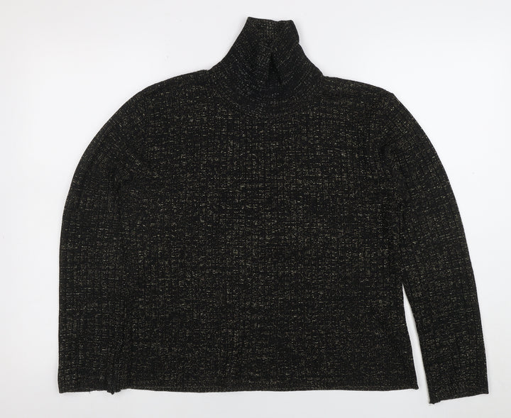 Select Women's Black Roll Neck Glitter Knit Jumper Size 16