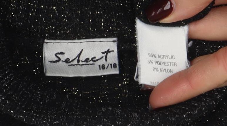 Select Women's Black Roll Neck Glitter Knit Jumper Size 16