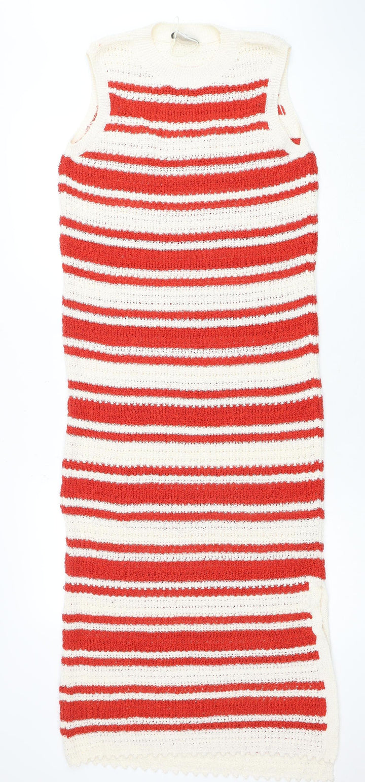 Marks and Spencer Women Red & White Striped Knit Jumper Dress M