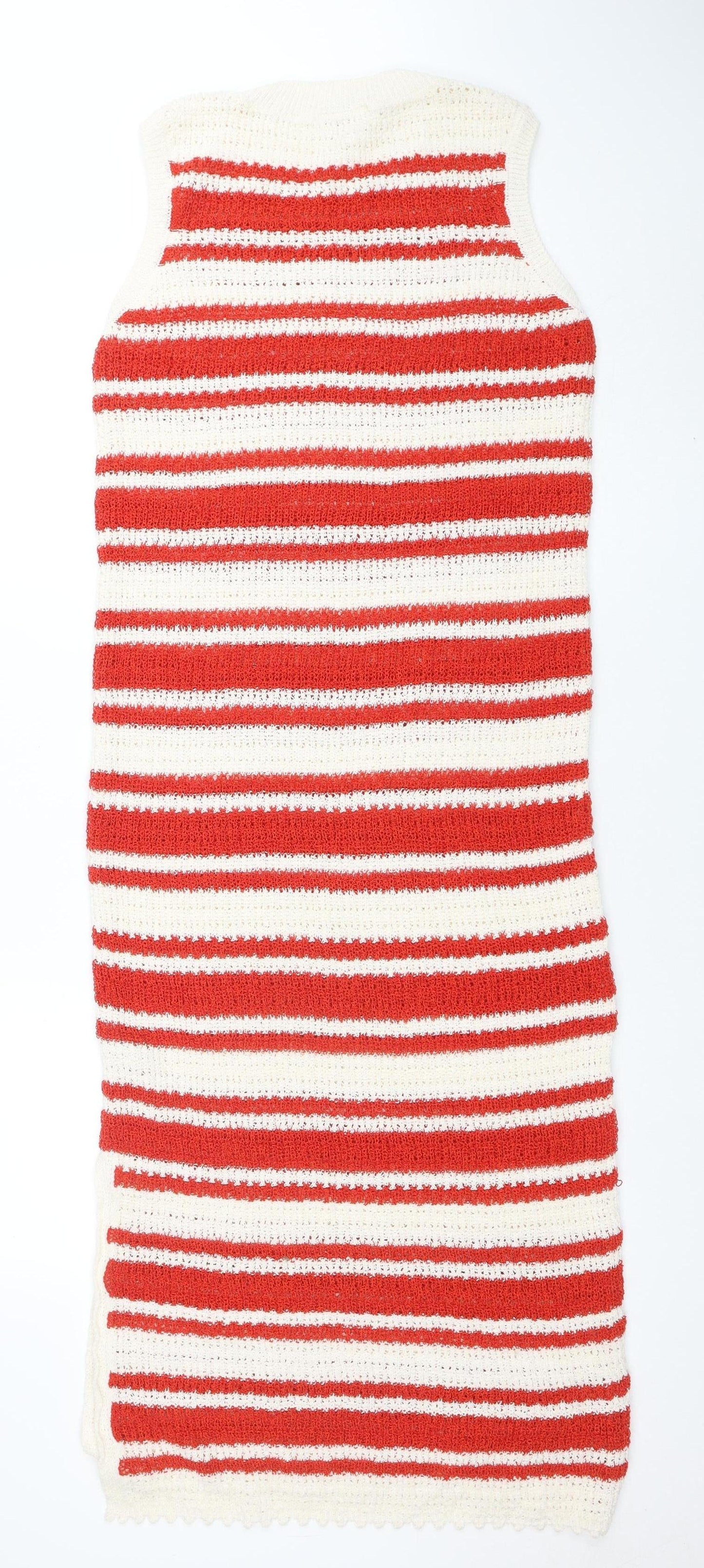 Marks and Spencer Women Red & White Striped Knit Jumper Dress M