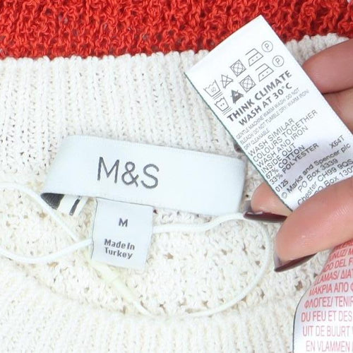Marks and Spencer Women Red & White Striped Knit Jumper Dress M