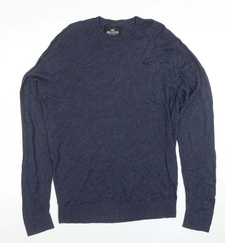 Hollister Men’s Blue Cotton Blend Crew Neck Jumper Size L