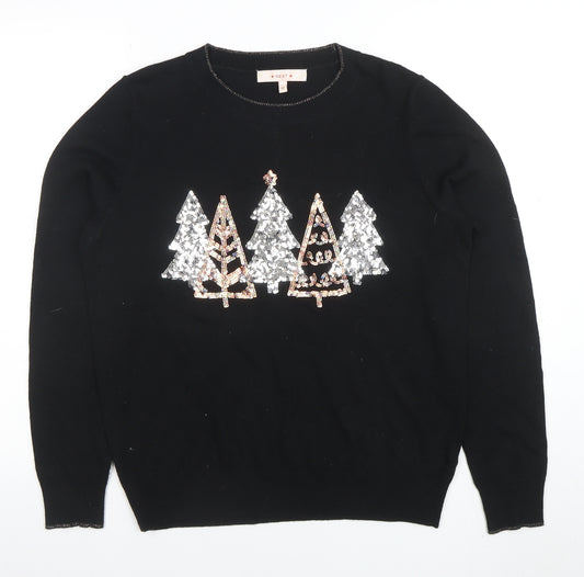 Next Womens Black Christmas Sequin Jumper Size 12 Long Sleeve Knit
