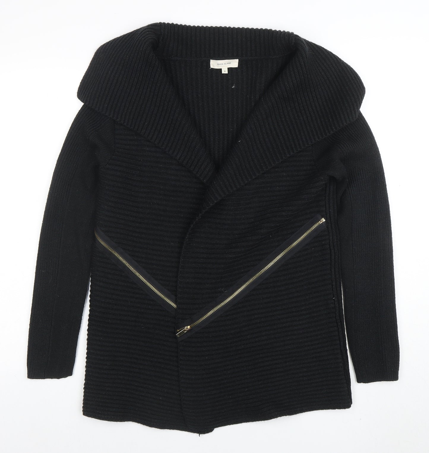 River Island Women’s Black Size 8 Chunky Knit Zip Cardigan